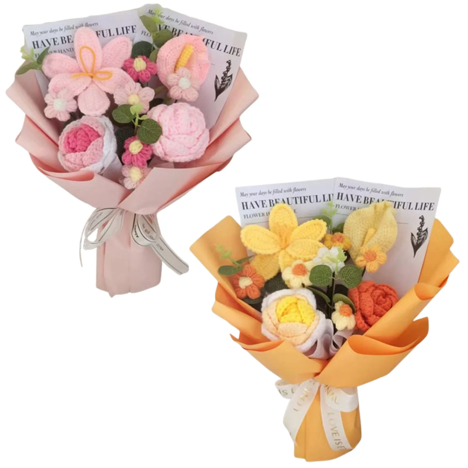 1PC Handmade Crochet Flowers Bouquet, Knitted Tulip Flower Bouquets for Valentines, Anniversary, Mother's Day, Birthday, Woman