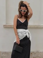 Tossy Lace Patchwork Printed Long Dress For Women Summer Slim Fashion V-Neck Spaghetti Backless Dress Female Halter Dresses 2025 - Image 2