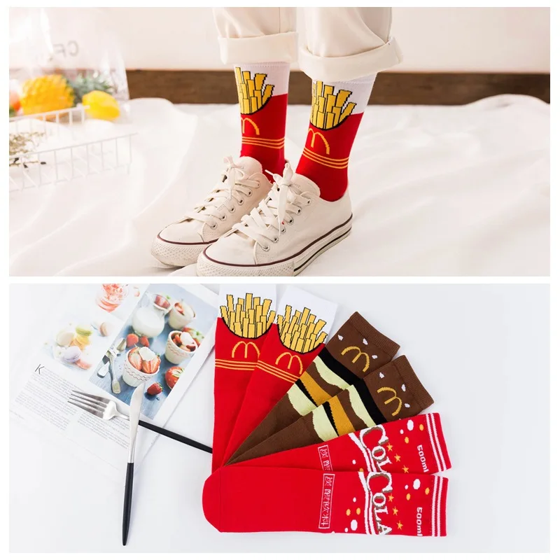 

Women Socks Funny Cute Cartoon Fruits Banana Avocado Lemon Egg Cookie Donuts Food Happy Japanese Harajuku skateboard Socks