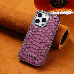 Luxury Python Texture Leather Electroplating Phone Case with Built - in Flannel - iPhone 12(12 Pro) (Purple)