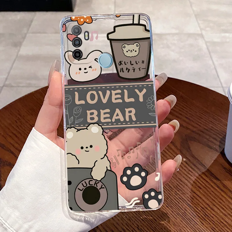 Aesthetic Cute Cat Cartoon Transparent Silicone Phone Case with Soft Bumper