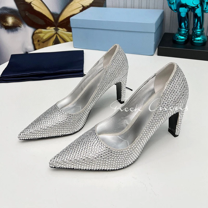 

Summer New Ladies High Heels Same Style As Celebrities Banquet Female Pumps Crystal Decor Upper Pointed Toe Single Shoes