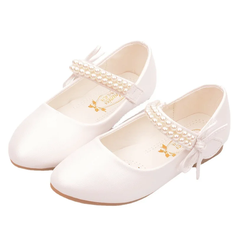 New Children Fashion Pearl Dress Dance Leather Shoes Girls Princess Party School Student Toddler Flats Baby Kids Mary Jane 5A