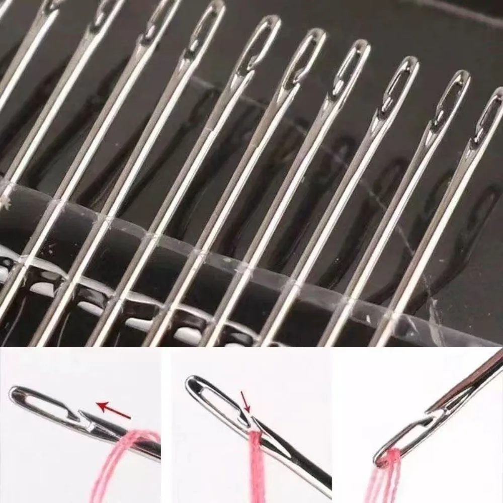 30개입 측면 구멍 블라인드 바늘 스테인리스 스틸 노인용 바늘 손바느질 바늘 DIY 홈 셀프 스레딩 바늘