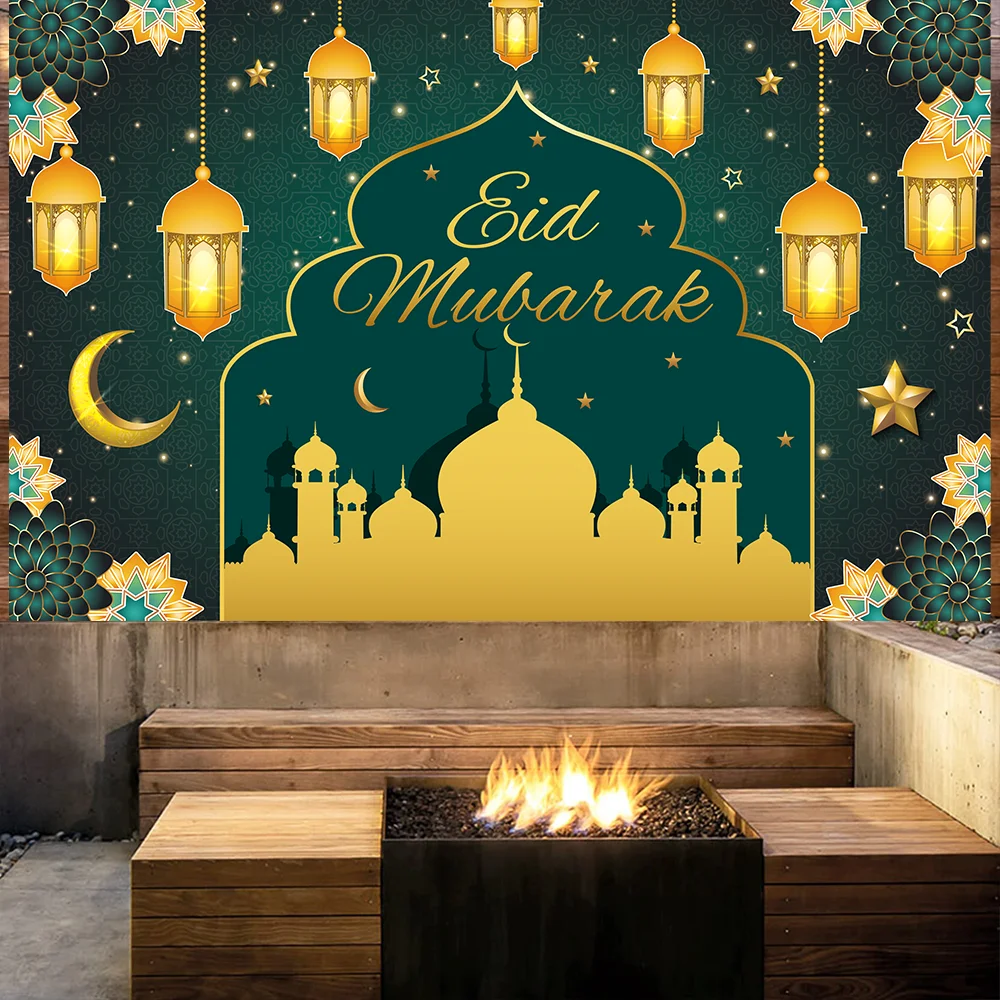 180 x 110 cm Ramadan-Hintergrund, Stoffbanner, Eid Mubarak-Hintergrund, Dekor, 2026 Ramadan-Dekorationen, Eid-Party, Fotografie-Requisitenversorgung – Detail 6