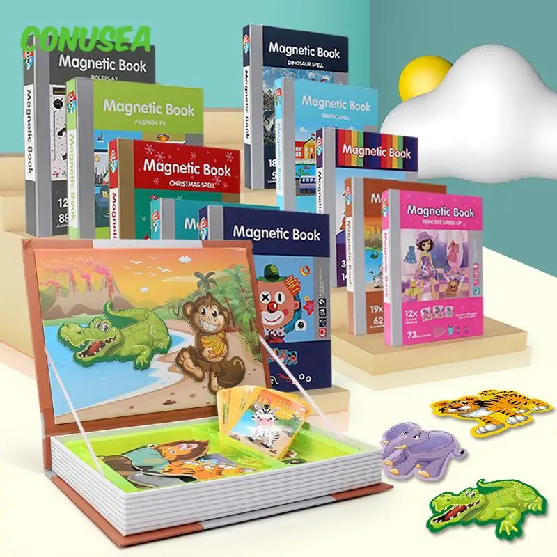 Детская магнитная книжная головоломка-сделай сам, переменные волшебные головоломки Монтессори для обучения платью, унисекс