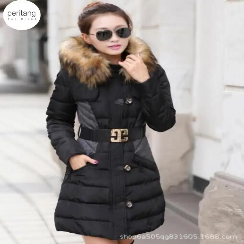

PERITANG Women Thick and Fleece-lined Long Faux Fur Cotton Jacket with Hooded Winter Jackets for Women 2024 Down Coats Parkas