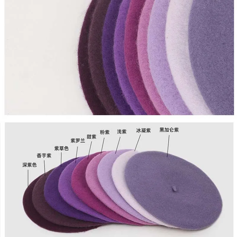 Purple Beret Japanese Wool Hat Retro Painter Hat Bud Autum Winter Vintage Caps Keep Warm Cute Casual Women Beret beret hat woolen beret wool caps