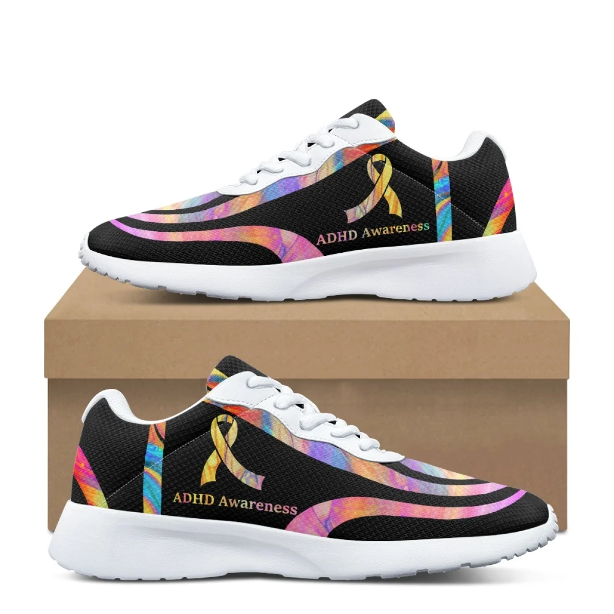 New ADHD Awareness Pattern Women's Sneakers Wear-resistant Cozy Outdoor Running Shoes Lightweight Breathable Walking Shoes Adult