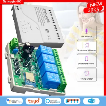 Tuya 4 Channel Smart WiFi 85-250V 7-32V Switch, Free APP Remote Control ,RF 433, Inching ,Self-lock ,Inter-lock,Works with Alexa 1