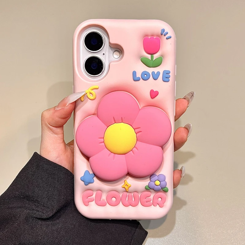 Charming 3D Flower Silicone Phone Case with Stand & Shockproof Back Cover