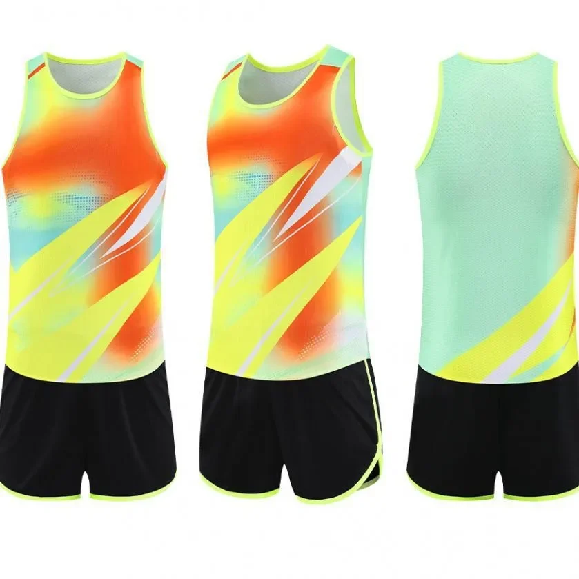 Marathon Running Suit Set for Men And Women Sports Student Training Teamwear Fitness Athletics Sportswear V-Neck Vest