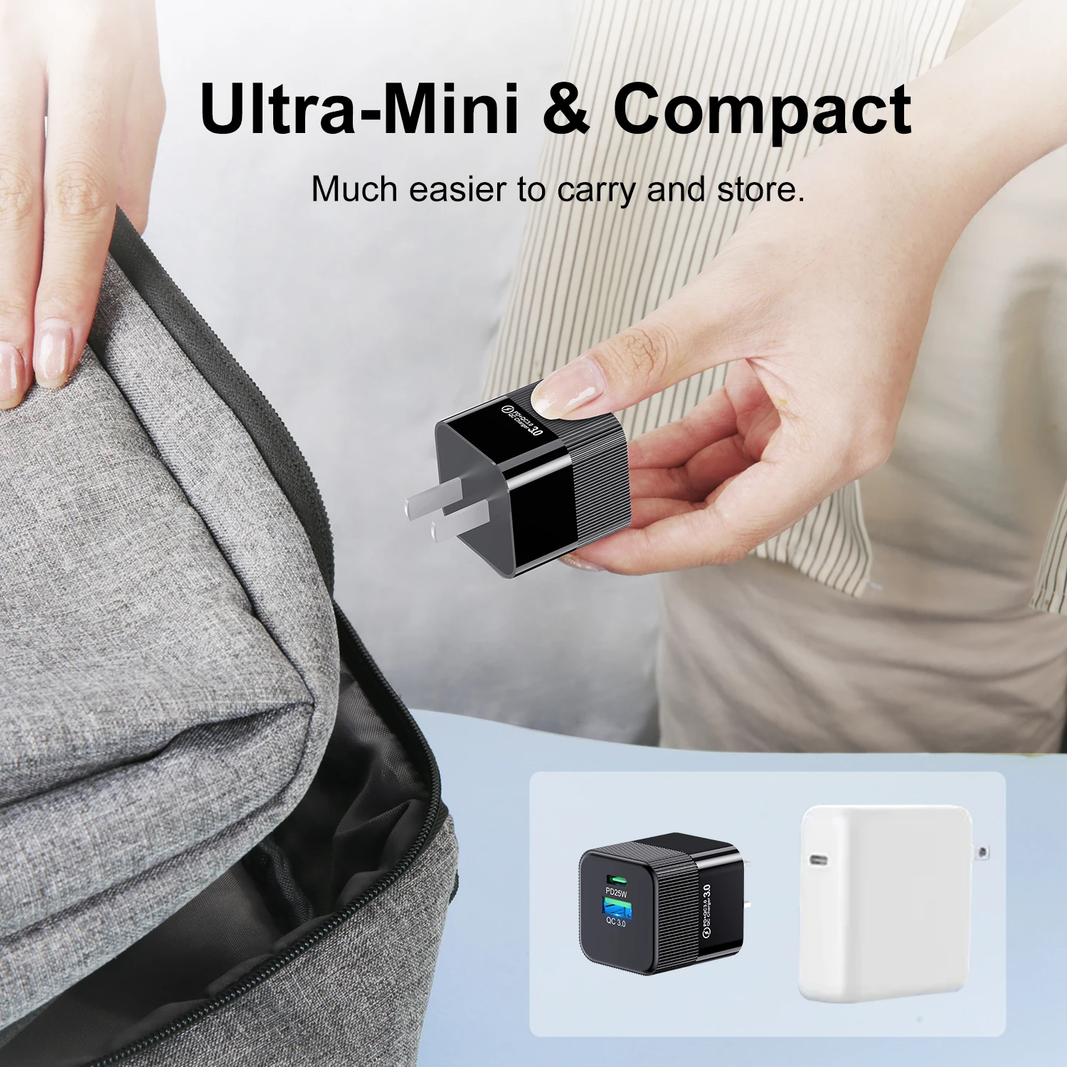 USLION QC 3.0 Mini USB C Charger PD 25W Support Type C Fast Charging Tablet Laptop Mobile Phone Quick Charger For iPhone Xiaomi