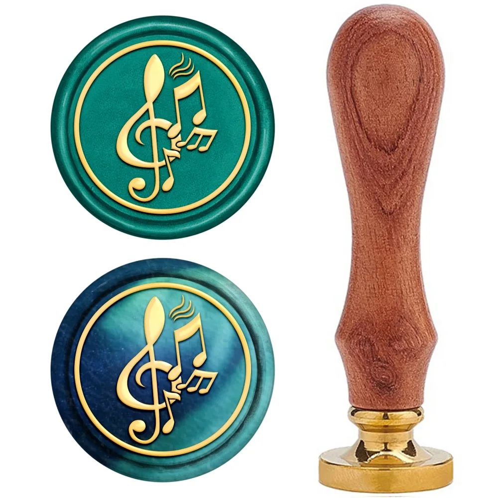 

1PC DIY Scrapbook Brass Wax Seal Stamp and Wood Handle Sets Musical Note Golden 8.9x2.5cm Stamps: 25x14.5mm