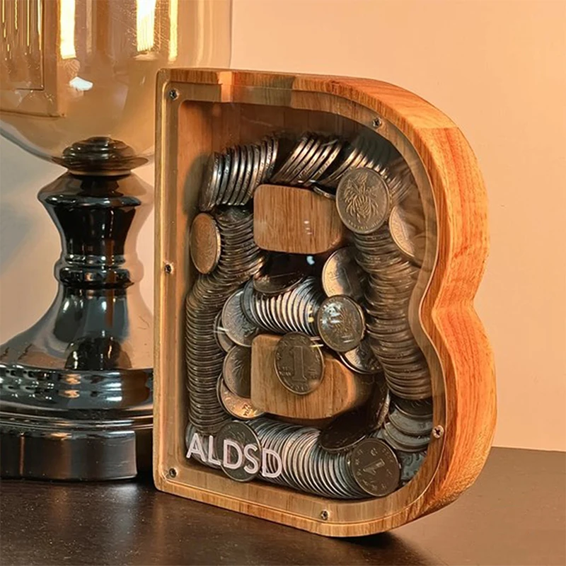 Wooden English Letter Piggy Bank Ins High-Value Net Red Desirable Piggy Bank Children'S Cartoon Gift