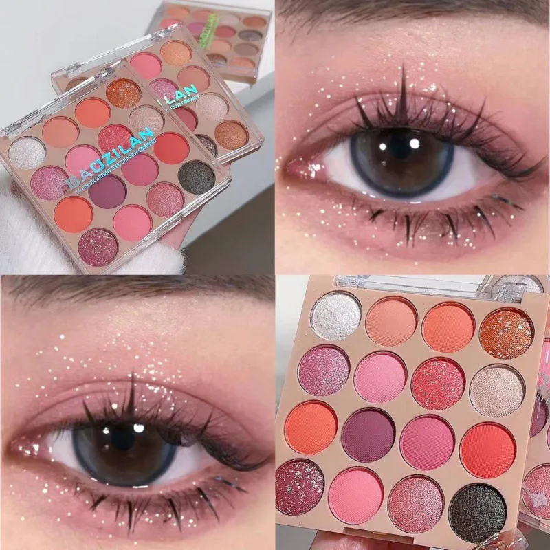 Brown Pink 16 Colori Eyeshadow Palette Matte Glitter Pearlescent Powder Shimmer Shine Eye Pigments Make Up Palette Set Cosmetici