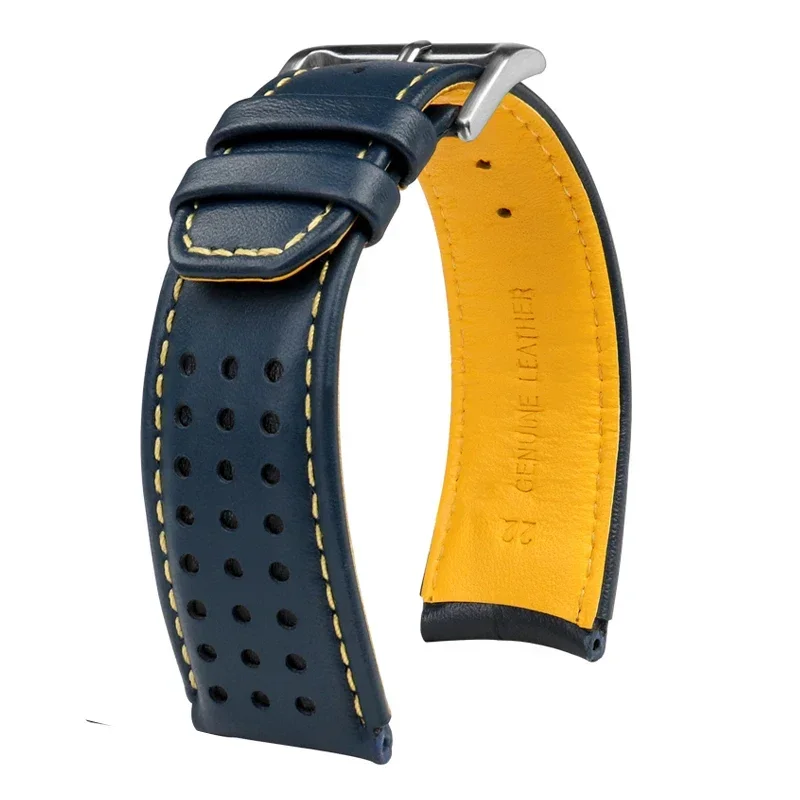 Blue Genuine Leather Watchband Strap with Buckle