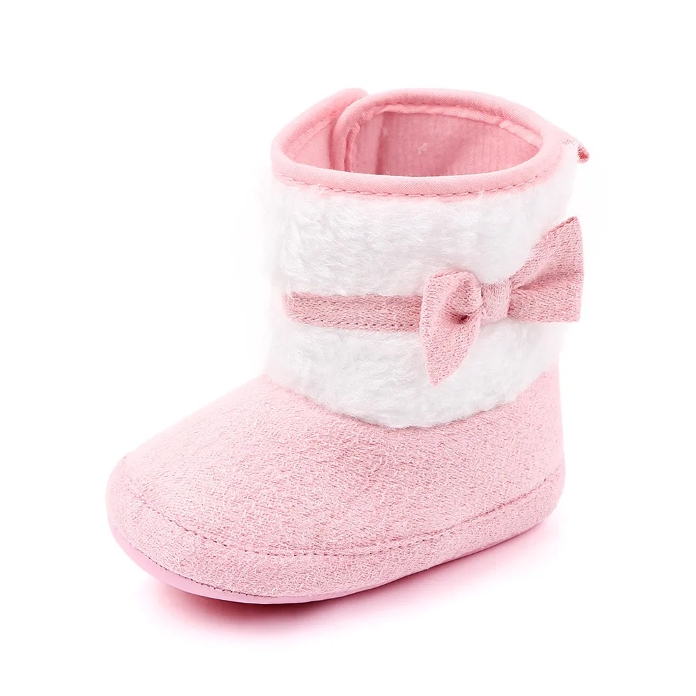 Winter Baby Girl Boots High Top Soft Soled Comfortable Butterfly Bowknot Design Warm Cotton Toddler Shoes First Walkers R0135
