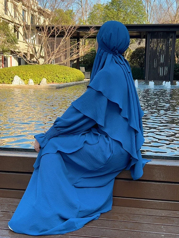 

Khimar 2 Layers Voile Muslim Ramadan Islamic Clothing Crepe Long Khimars for Women Prayer Scarf Overhead Tie Back Hijab Niqab