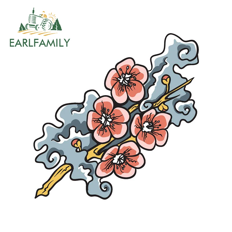 

EARLFAMILY 13 см x 12,9 см для японской цветочной ярко-зеленой детской виниловой простой протектор двери автомобиля