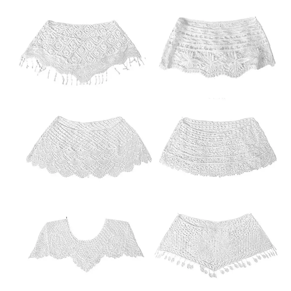 Kurzer Cape-Schal mit Spitze, Gestrickter Durchbrochener Schal, Falscher Kragen, Durchsichtige Spitze, Niedlich und Elegant für Partys und Damen-Dekoration – Detail 15