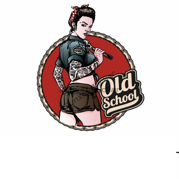 Old School Pinup Girl Sexy Mechanic-biker-helmet-motorcycle--sticker Car- Scratch-Proof Sunscreen