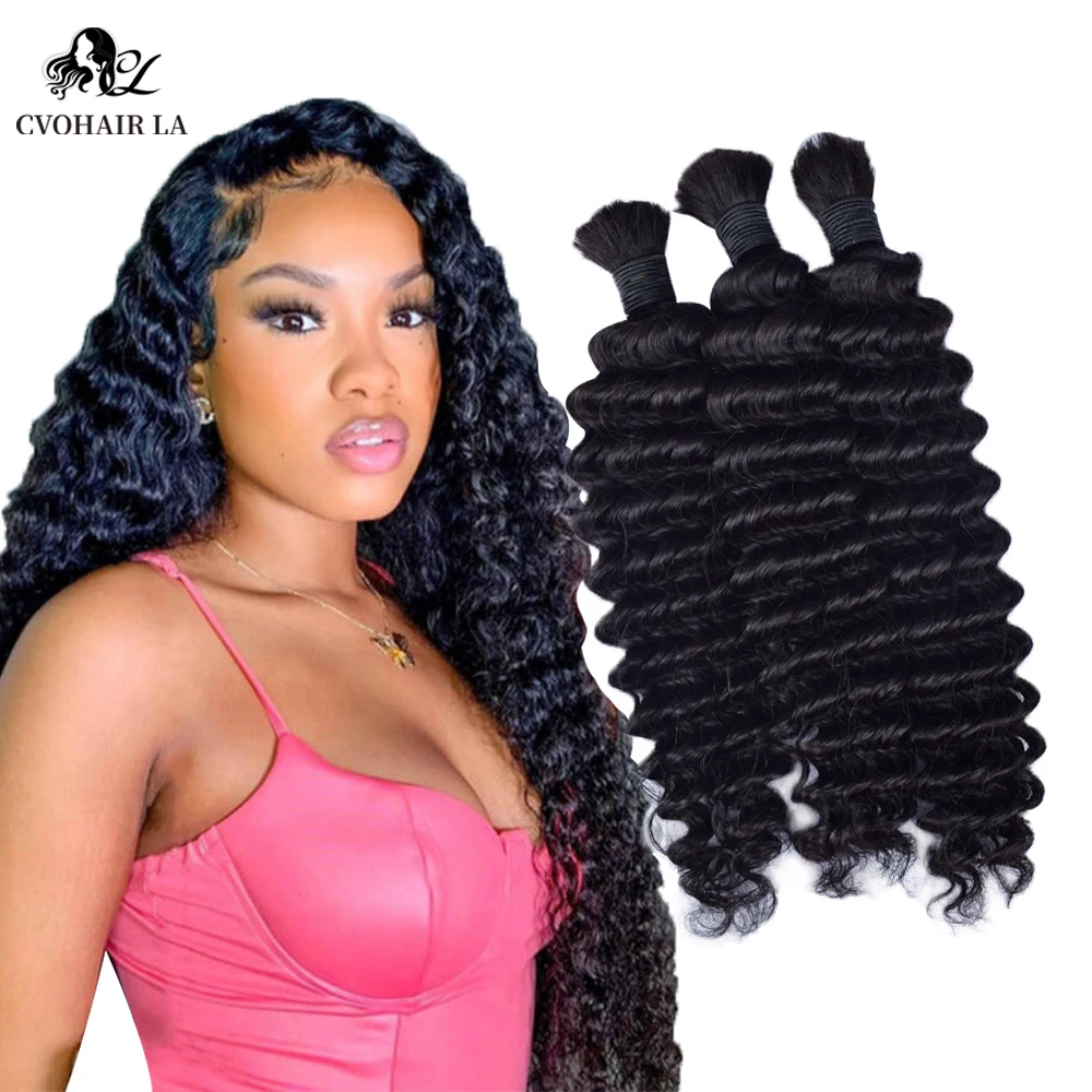 Deep Wave Bulk Human Hair for Braiding 100g Brazilian Boho Braids Natural Color Real Human Hair Extensions No Weft
