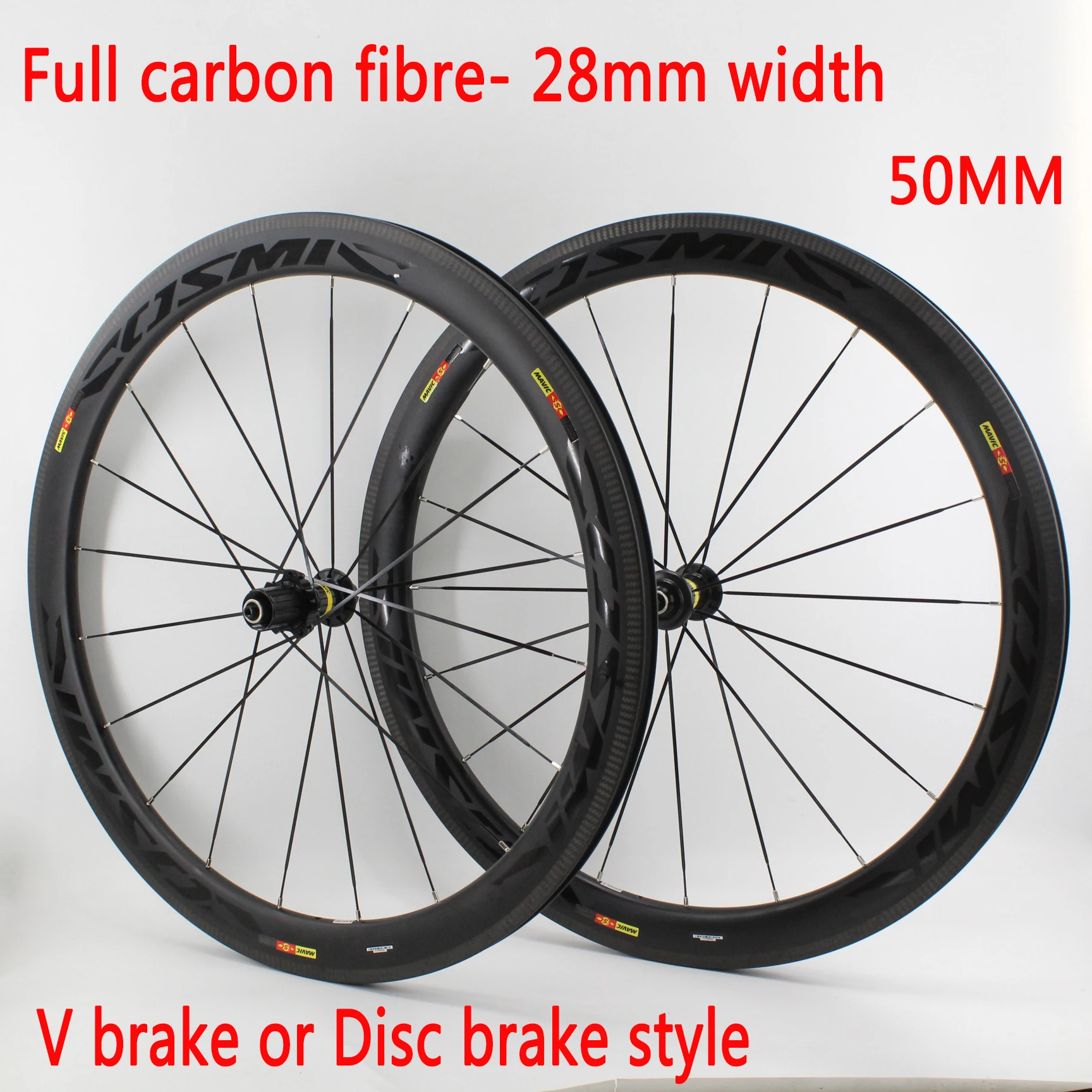 Newest 700C Road Bike Full carbon fibre Bicycle Wheelset Clincher rims V Disc brake Thru Axle center lock hubs 50x28mm Free ship