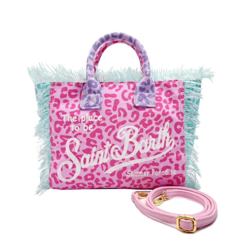 Leopard Print Women's Large Capacity Canvas Tassel Design Zippered Shoulder Bag Summer shoulder bag canvas shoulder bag