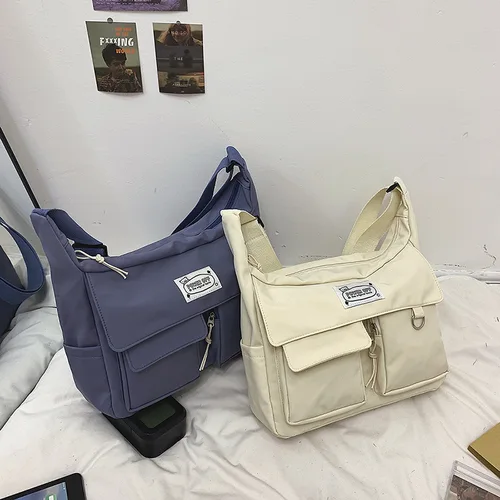새로운 한국 얼짱 메신저 가방 여성용, 2023 나일론 가방 멀티 포켓 크로스 바디 백 학교 책 숄더 백 소녀 주머니 3