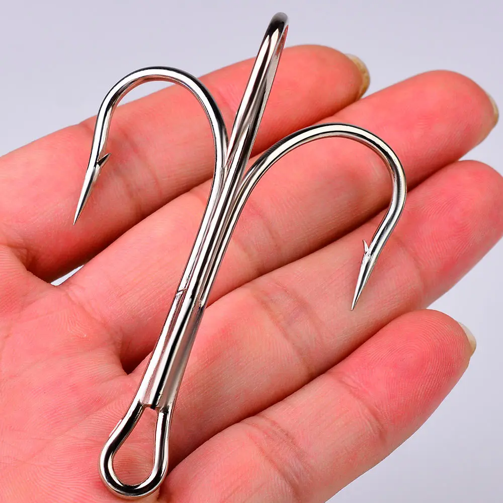 lot 10pcs Saltwater Fishing Hook Matte Tin Treble Hook 6/0-10/0# High-Carbon Steel Strength Barbed Annular Sharpened Tip 4X Hook