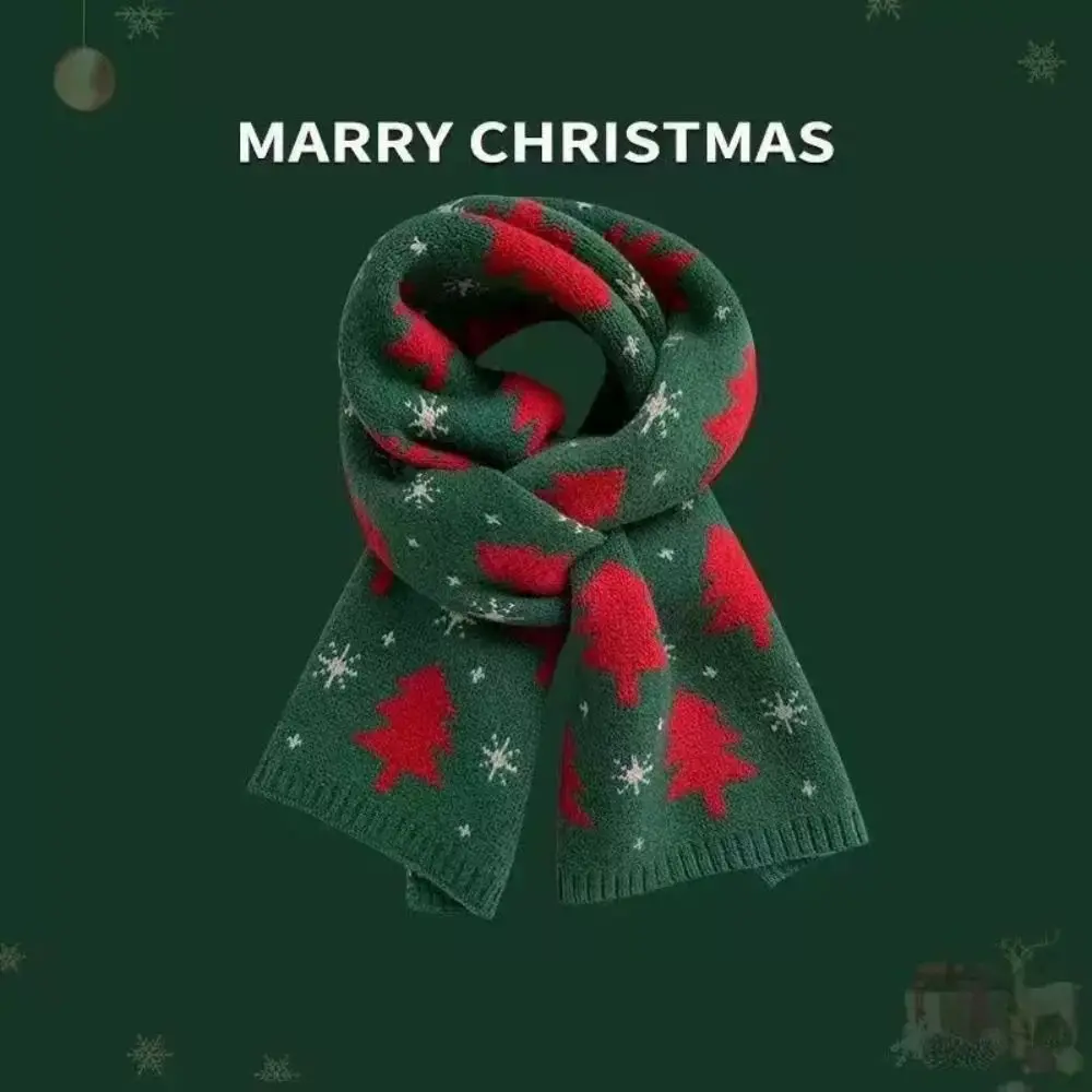 Cute Christmas Tree Jacquard Knitted Scarf Korean Style Christmas Women Scarf Keep Warm Winter Knitted Scarves Couple Gift