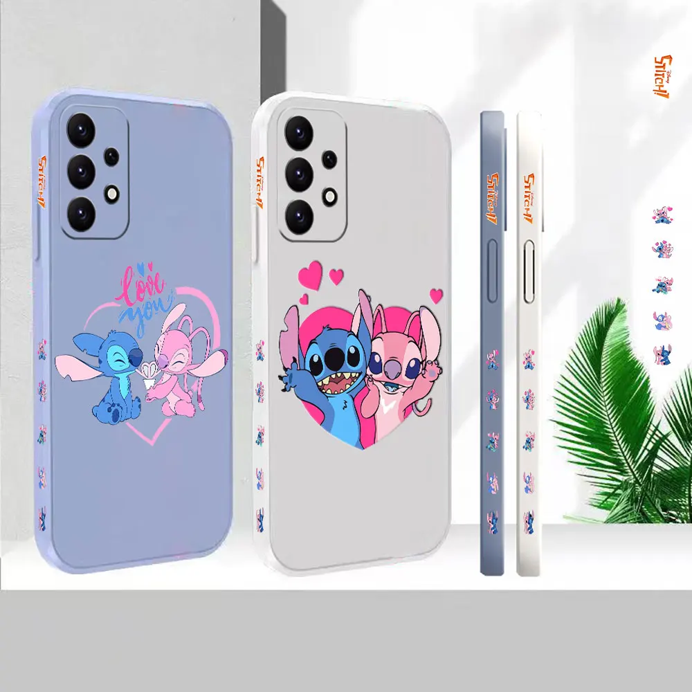 

Liquid For Samsung A91 A73 A72 A71 A53 A52 A51 A42 A33 A32 A31 A23 A22 A21S A13 A12 Cover Cartoon Lilo Stitch Angel Couple Case