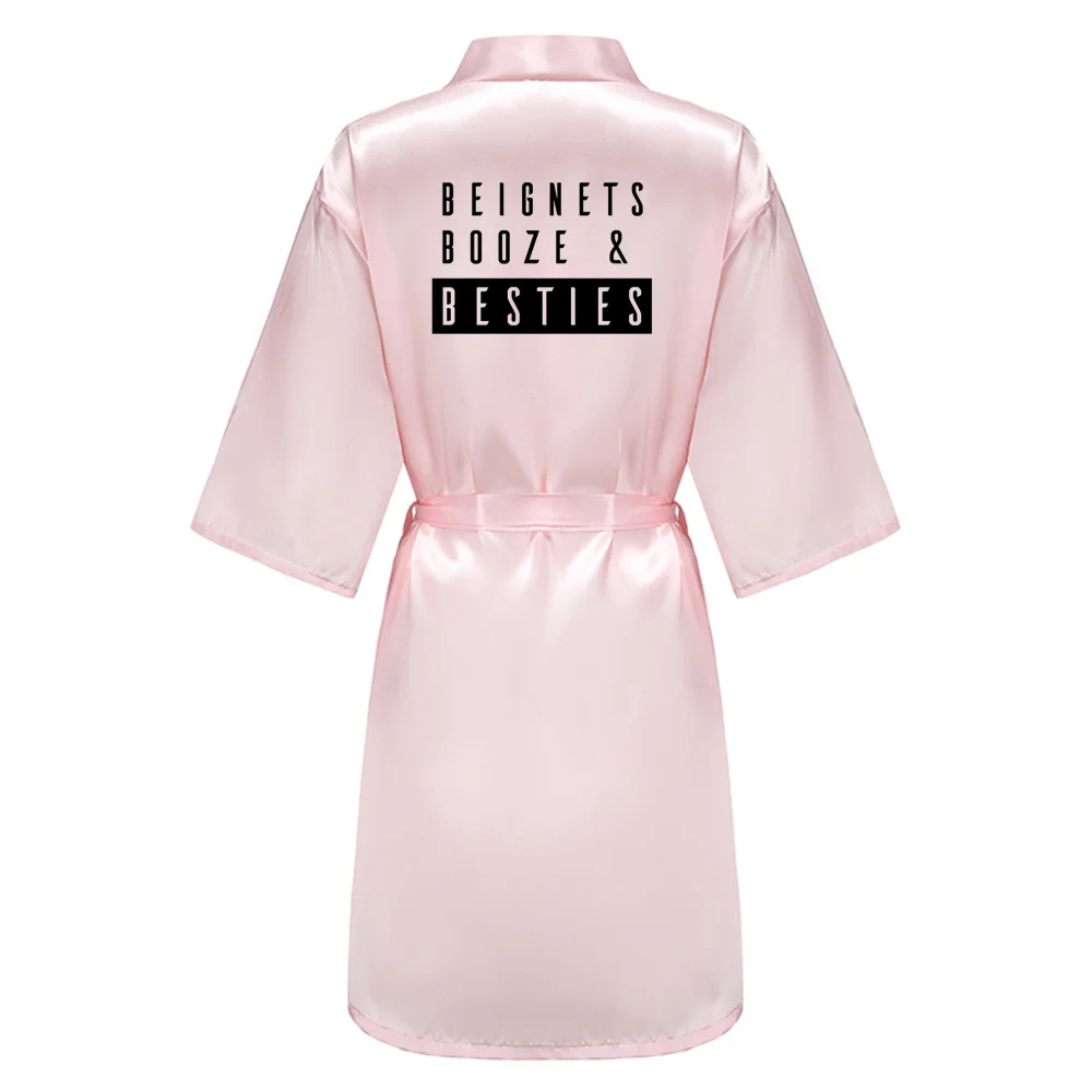 BESTIES Women Wedding Satin Dressing Gown Personalized Bathobe Bridal Party Robes Bridesmaid Robes gift Team Bride