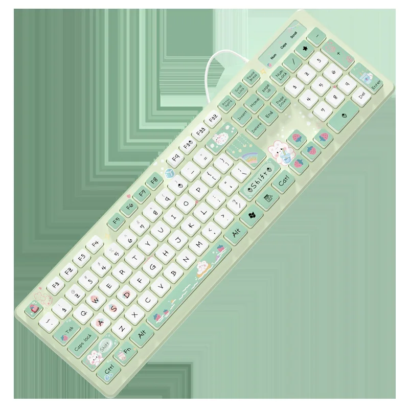 Teclado com Fio Kawaii para Meninas Chá com Leite Coelho Rosa Chocolate sem Fios Coloração Criativa - Imagem 2
