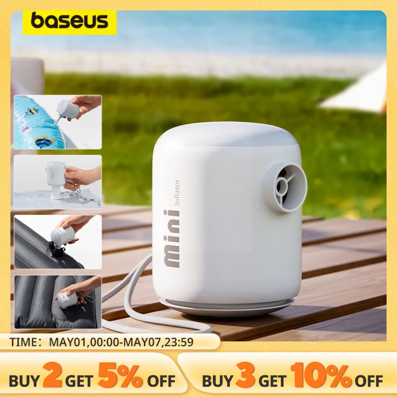 Baseus Mini Air Pump Portable Electric Inflator Pump for Air Mattresses Inflate Deflate Beds Swimming Ring Outdoor Camping Pump