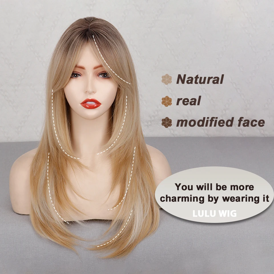 Parrucca Lunga 24 Pollici Con Onde E Frangia, Radici Scure - Foto 3