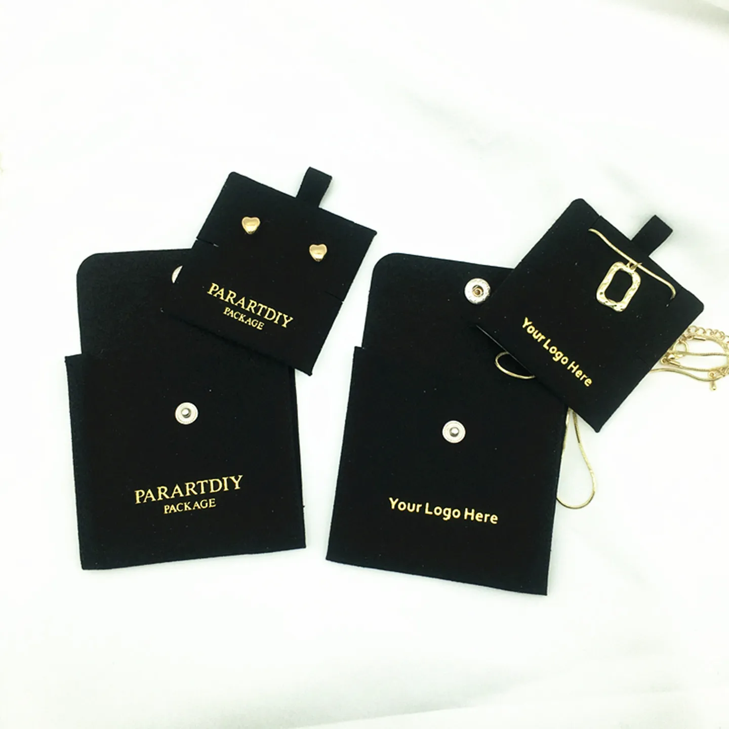 50/200 sets gray personalized jewelry packaging bag custom logo button bag fashion small envelope bag necklace clip microfiber