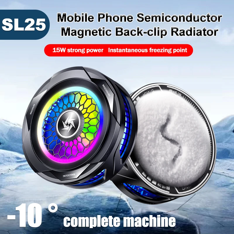 

SL25 Mobile Phone Semiconductor Fan Radiator Magnetic/Back-clip 2 IN 1 Heat Sink 15W Strong Cooling Game Cooler for IOS Android