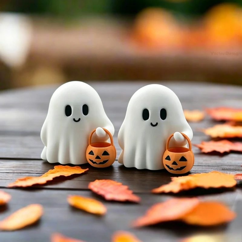 2 figurines de fantômes d'Halloween super miniatures et adorables, statue souriante avec seau citrouille, parfaites pour décorer le bureau, les fêtes et la maison. 1 2 figurines de fantômes d'Halloween super miniatures et adorables, statue souriante avec seau citrouille, parfaites pour décorer le bureau, les fêtes et la maison. 1