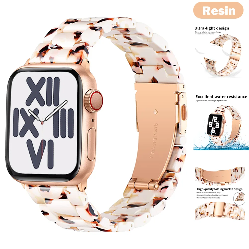 

Resin link bracelet for apple watch band 44mm 40mm 41mm 45mm 42mm/38mm watchbands iwatch series 8-7 6 se 5 4 3 ultra 49mm Strap