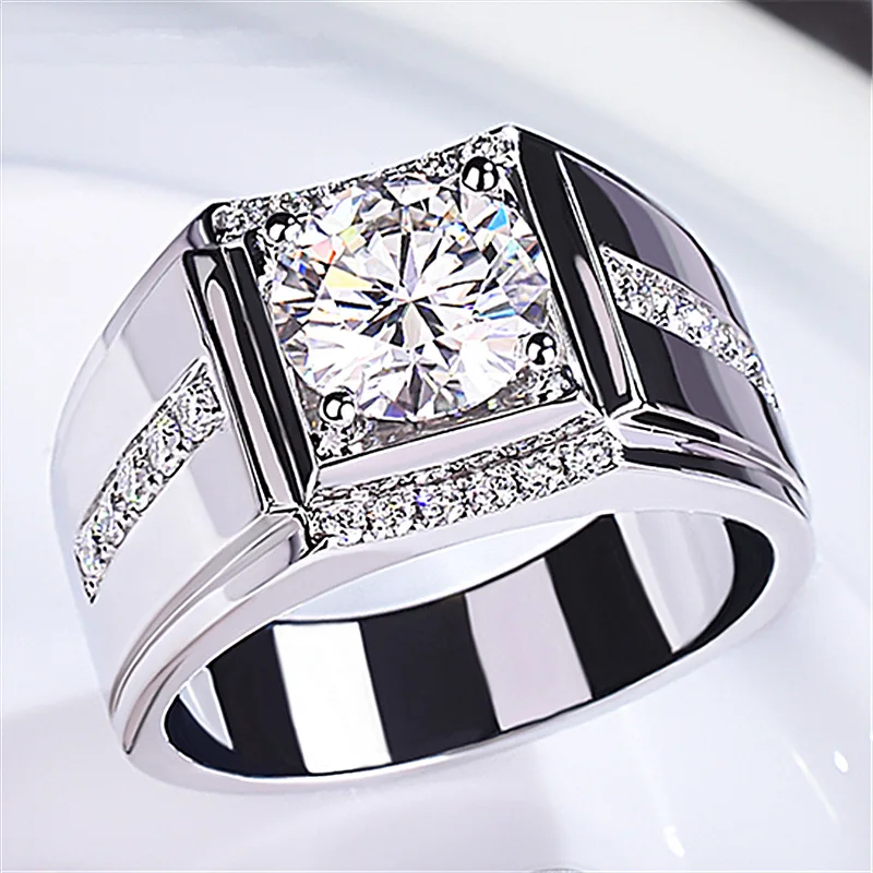 High Carbon Diamond Zircon Domineering Men's Diamond Ring Imitation