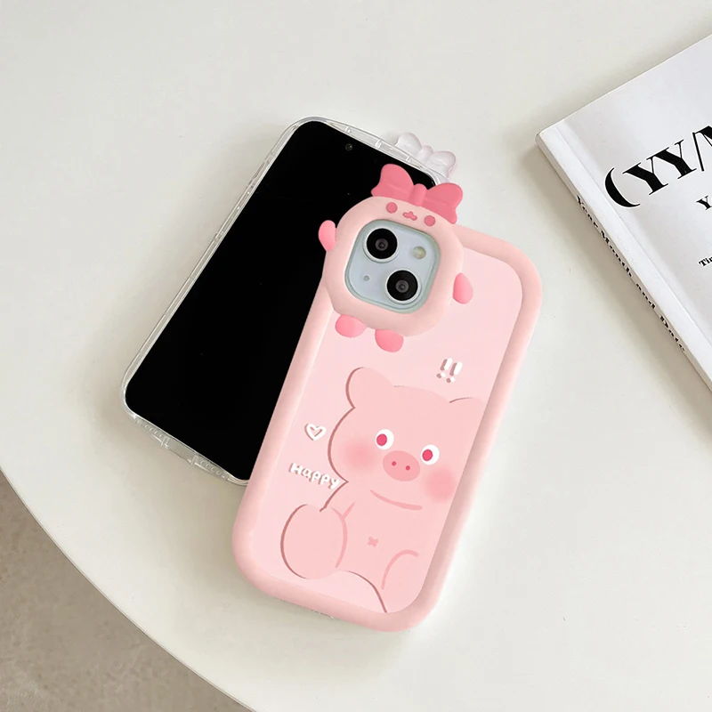 Case For IPhone 14 11 13 12 Pro Max Cute Pig Bear Cases Iphone X XR XS Max 7 8 6 6S Plus 14 SE 2020 2022 Transparent Cover Funda