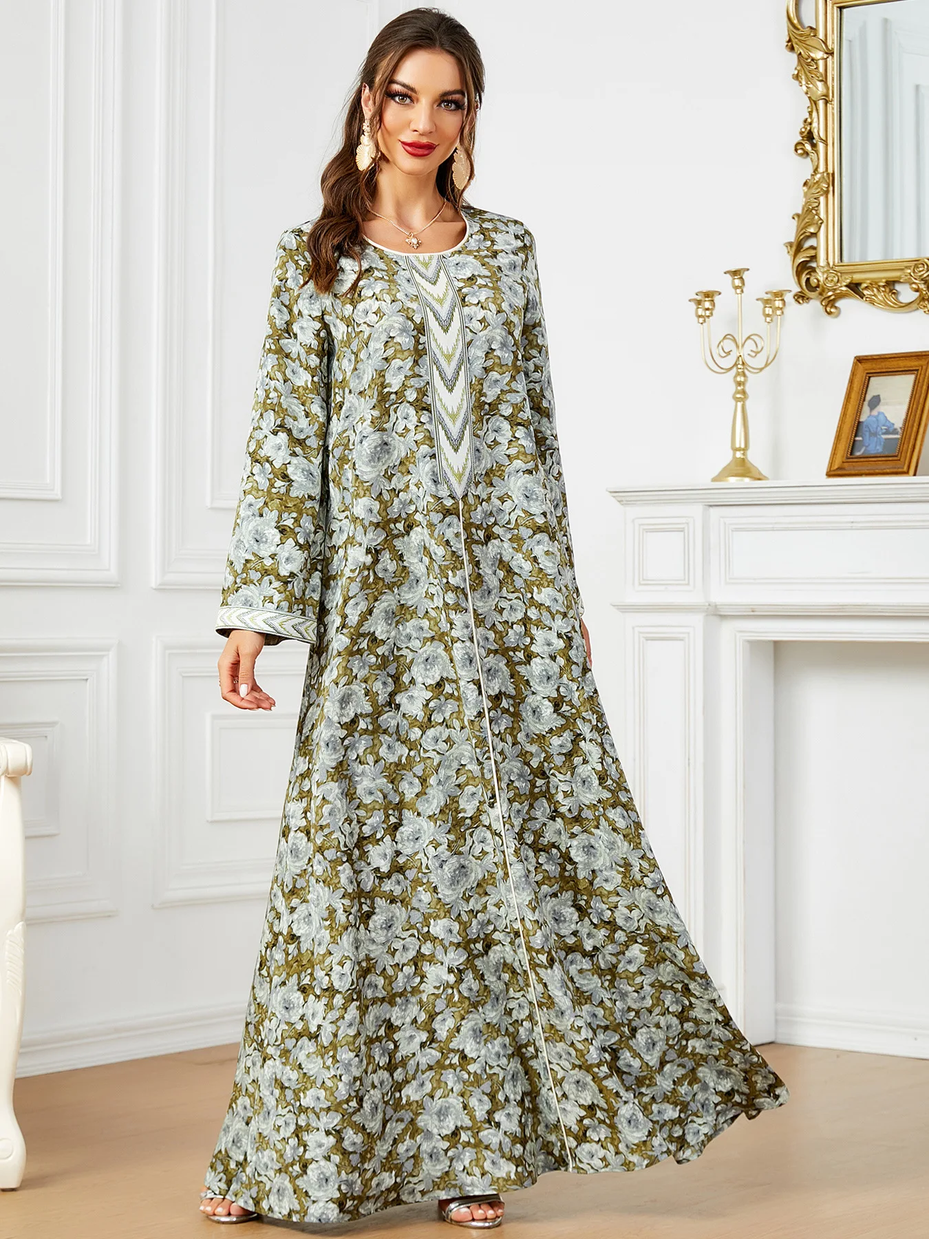 

Женское платье с принтом Eid Print для мусульманских платьев, длинное платье с ремнем, марокканский кафтан, элегантные платья, женское платье Jalabiya