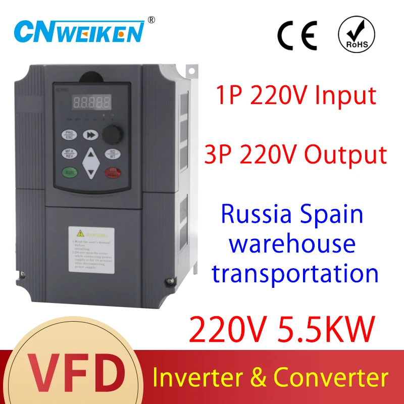 

VFD Single Phase Input & Output, 220V- 240V 5.5kw AC Motor Variable Frequency Drive Inverter Converter for Spindle Speed Control