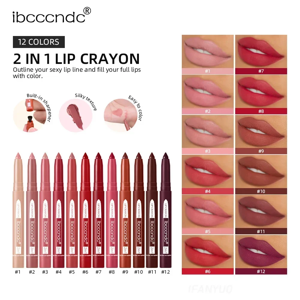 Lip Liner 2-in-1 Lip Liner Waterproof Long Lasting Matte Lipstick Pencil Nude Pink Lips Outline Makeup Crayon Stick Lip Tint Line Cosmetic