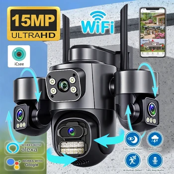 15MP Security Camera iCsee 3-HD Screens Auto Tracking WiFi IP CameraOutdoor CCTV Color Night Vision 2-Way Audio Surveillance Cam 1