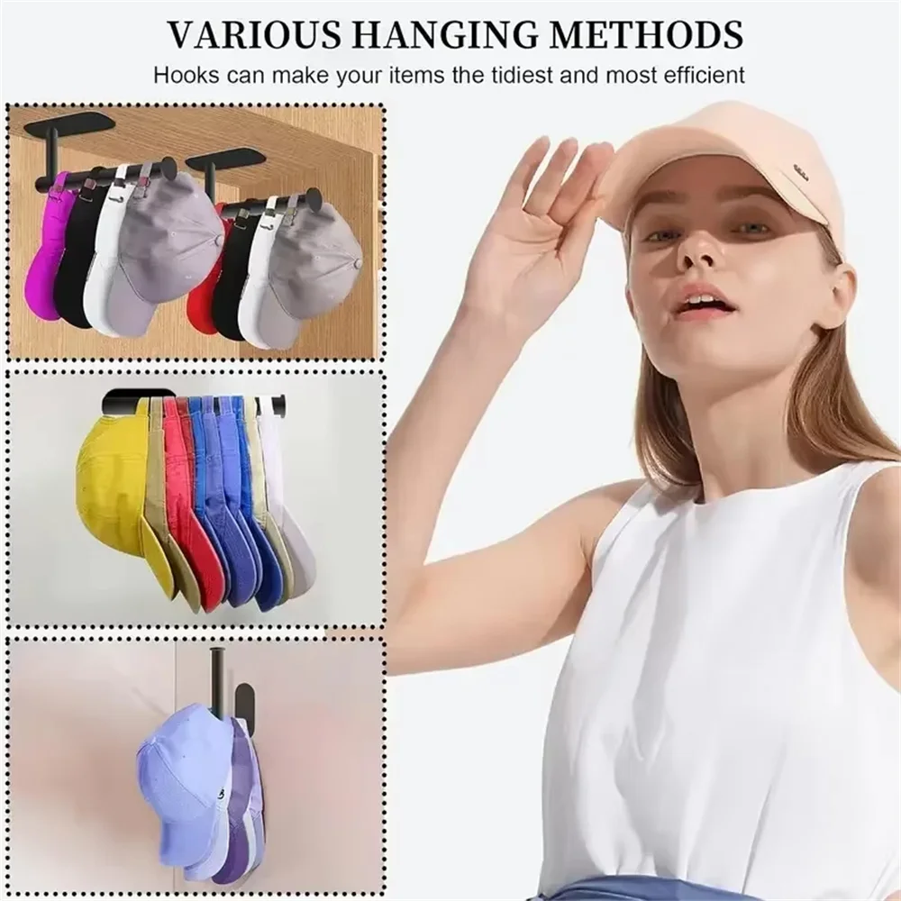 Stainless Steel Hats Storage Rack No Drilling Adhesive Hooks Wall Door Closet Bathroom Paper Towel Hanger Home Organizer Holder