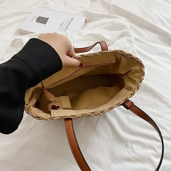 Neue Trendy Stroh Weben Tasche für Frauen Sommer Weibliche Handtaschen Schulter Tasche Einfache Shopping Totes Casual Urlaub Strand Tasche — изображение 6