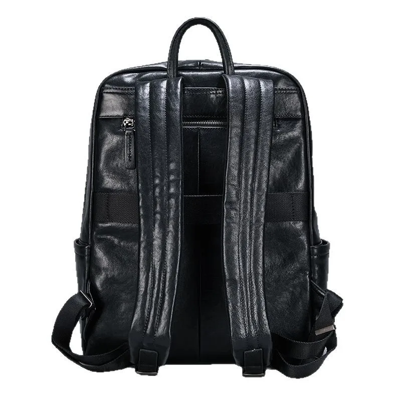 New Men Genuine Leather Backpack Vintage Vegetable Tanned Top Grain Large Capacity Business Travel Laptop Bag